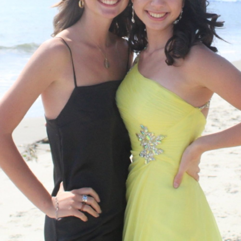 Mac Duggal yellow Prom dress with slit